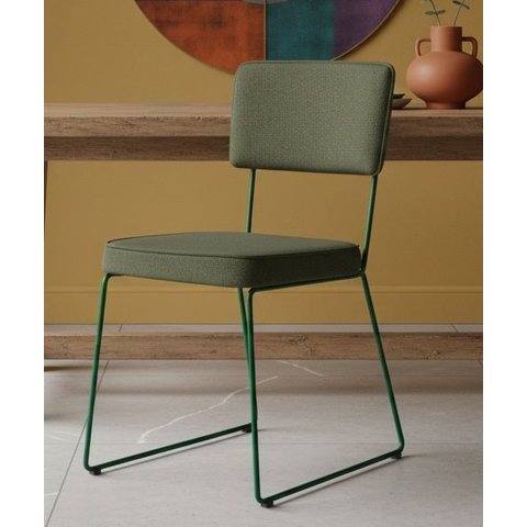Conjunto Duas Cadeira de Jantar Minimalista Roma Tecido Linho Verde Oliva Base Aço Verde - Ooca Móve