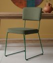 Ver imagem 1 de Conjunto Duas Cadeira de Jantar Minimalista Roma Tecido Linho Verde Oliva Base Aço Verde - Ooca Móve