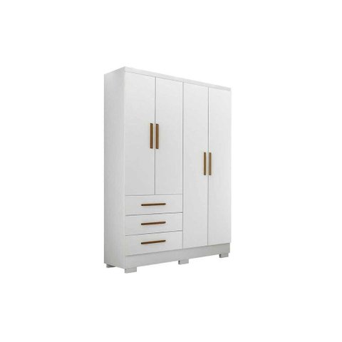 Guarda Roupa Solteiro 4 Portas e 3 Gavetas C/pés Encant Branco - Novo Horizonte