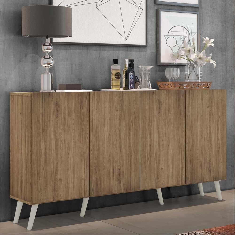 Aparador Buffet Retrô Multimóveis Veneza 4 Portas FG3556 Rustic/Branco - 3