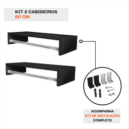 Kit 2 Cabideiros Prateleira 60 Cm Organizador de Roupa Branco Preto Closet Quarto Lavanderia Vitrine - 6