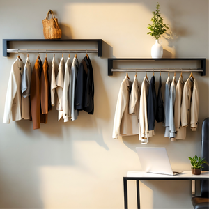 Kit 2 Cabideiros Prateleira 60 Cm Organizador de Roupa Branco Preto Closet Quarto Lavanderia Vitrine