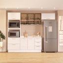 Ver imagem 1 de Cozinha Amara 270cm Armários Aéreos Porta Vidro Torre Quente Balcão Tampo Rodapé Branco 250778