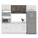 Ver imagem 2 de Cozinha Amara 270cm Armários Aéreos Porta Vidro Torre Quente Balcão Tampo Rodapé Branco 250778