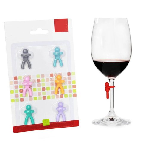 Kit com 6 Marcador para Taça de Vinho Colorido Silicone