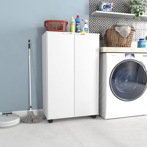 Armário Multiuso para Microondas ou Lavanderia 2 Portas e 2 Prateleiras Pratic Branco