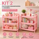 Ver imagem 2 de Kit 2 Prateleira Organizadora Infantil 3 Andares Estante Rosa Multiuso Modular Porta Brinquedos Pape