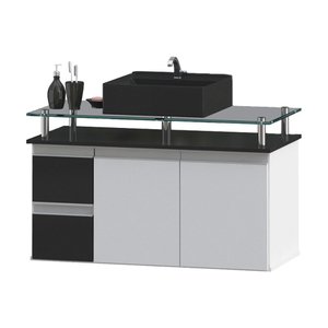 Gabinete Banheiro 2 Gavetas 2 Portas Diamante 80cm - Preto - com Cuba Preta