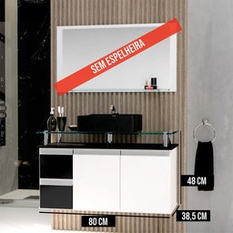 Gabinete Banheiro 2 Gavetas 2 Portas Diamante 80cm - Preto - com Cuba Preta - 3