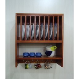 Armário Cozinha Suspenso Porta Pratos Louças e Canecas Padrão Mogno - 2