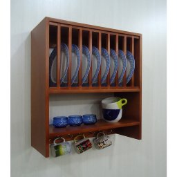 Armário Cozinha Suspenso Porta Pratos Louças e Canecas Padrão Mogno - 1