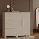 Ver imagem 2 de Guarda Roupa Casal Quero 4 Portas de Bater com Espelho e Cômoda 1 Porta 4 Gavetas MDF Branco