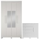 Ver imagem 1 de Guarda Roupa Casal Quero 4 Portas de Bater com Espelho e Cômoda 1 Porta 4 Gavetas MDF Branco