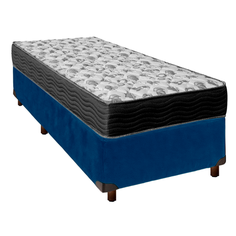 Cama Box Azul Solteiro + Colchão D33 Iso100 Ortobom