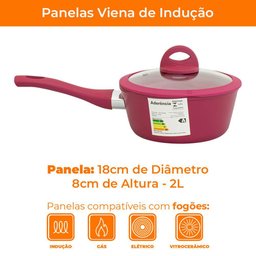 Panela Antiaderente Revestimento Cerâmico Cerâmica de Indução Viena Rosa Plus 18cm - Casambiente - 6