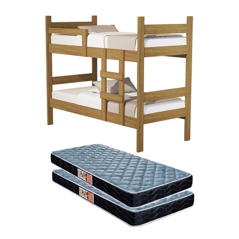 Beliche de Solteiro Alana em Mdf que Vira 2 Camas Estilo Moderno + 2 Colchões D20