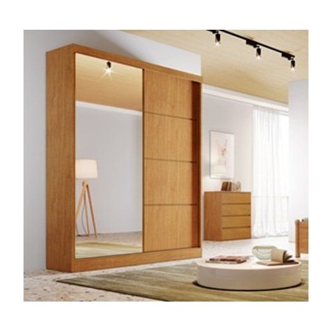 Guarda Roupa 02 Portas Correr Espelho 100% MDF 03 Gavetas Veneza Nature