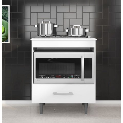 Balcão para Cooktop 4 Bocas 72cm 1 Gaveta Alecrim - Branco Poliman