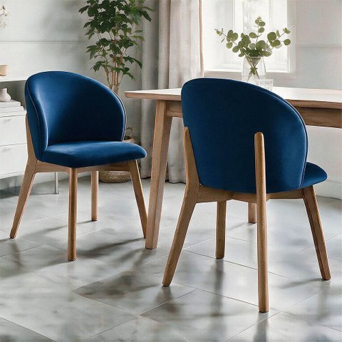 Kit 02 Cadeiras de Jantar e Estar Living Estofada Mia L02 Suede Azul Marinho - Lyam Decor