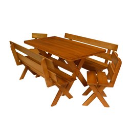 Conjunto Mesa 1,6m e 2 Bancos Com Encosto e 2 Cadeiras Madeira Maciça Eucalipto - 2