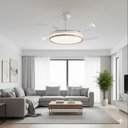 Ver imagem 1 de Lustre Ventilador de Teto Retrátil Led Branco, Design Clean com Detalhe em Madeira Freijó