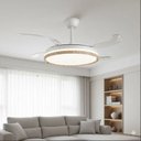 Ver imagem 6 de Lustre Ventilador de Teto Retrátil Led Branco, Design Clean com Detalhe em Madeira Freijó