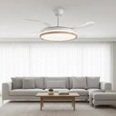 Ver imagem 2 de Lustre Ventilador de Teto Retrátil Led Branco, Design Clean com Detalhe em Madeira Freijó