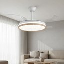 Ver imagem 4 de Lustre Ventilador de Teto Retrátil Led Branco, Design Clean com Detalhe em Madeira Freijó