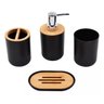 Kit Banheiro Bambu Lixeira Saboneteira 6 Peça Preto Plasvale - 5