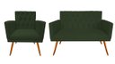 Ver imagem 1 de Kit Namoradeira + 1 Poltrona Decorativa Nina Capitonê Suede Verde Pés Madeira Ms Decor