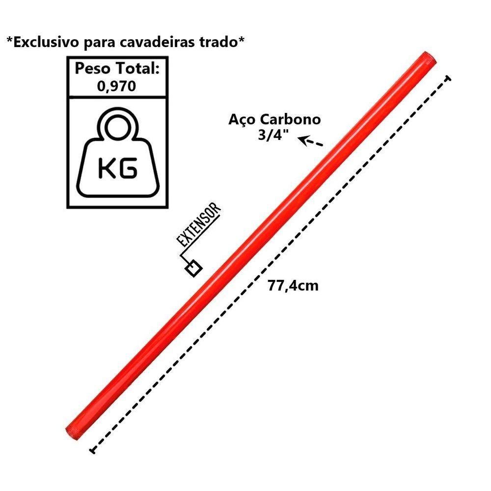 Kit Cavadeira Trado 10pol Cabo Aço Carbono e 03 Extensor - 4