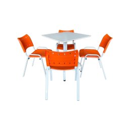 Jogo Mesa Quadrada 70x70 para Restaurante Comércio com 4 Cadeiras Iso Laranja Base Branca Ecomhome - 5