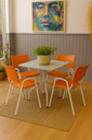 Ver imagem 1 de Jogo Mesa Quadrada 70x70 para Restaurante Comércio com 4 Cadeiras Iso Laranja Base Branca Ecomhome