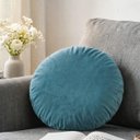 Ver imagem 1 de Almofada Redonda Veludo Premium 35cm Decorativa com Zíper e Enchimento - Azul Turquesa