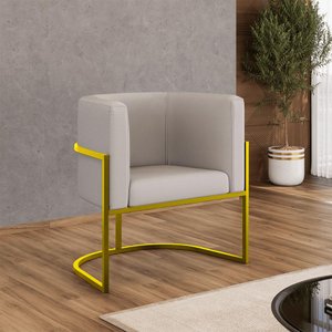 Poltrona Corino Decorativa Lua Recepção Base Ferro Gold Cor:bege