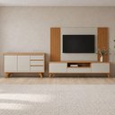 Ver imagem 1 de Conjunto Sala de Estar Vertex com Rack Painel Ripado e Buffet MDF 237cm Off White Mavaular Móveis