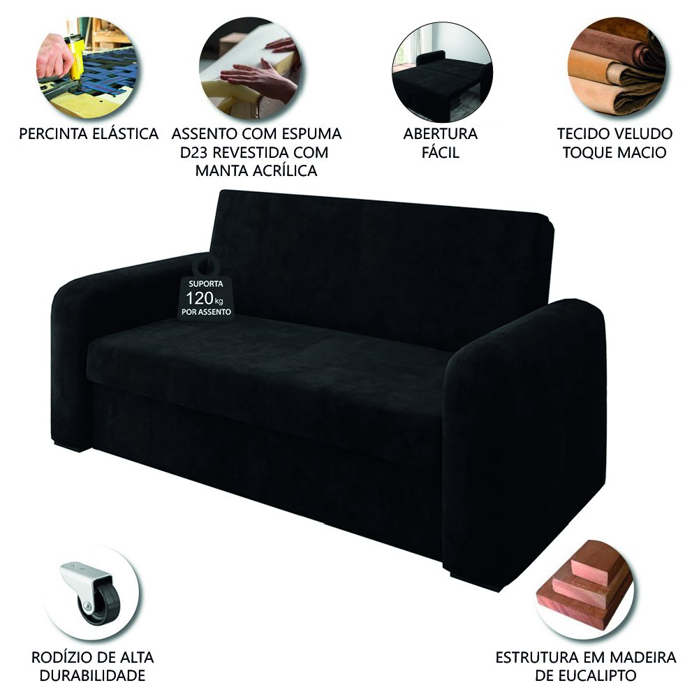 Sofá Cama Beny Versátil 2 Lugares em Veludo Selmer - 4