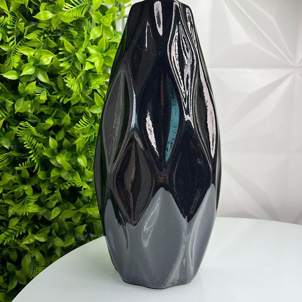 Vaso centro de mesa preto grande de cerâmica decorativo - 4