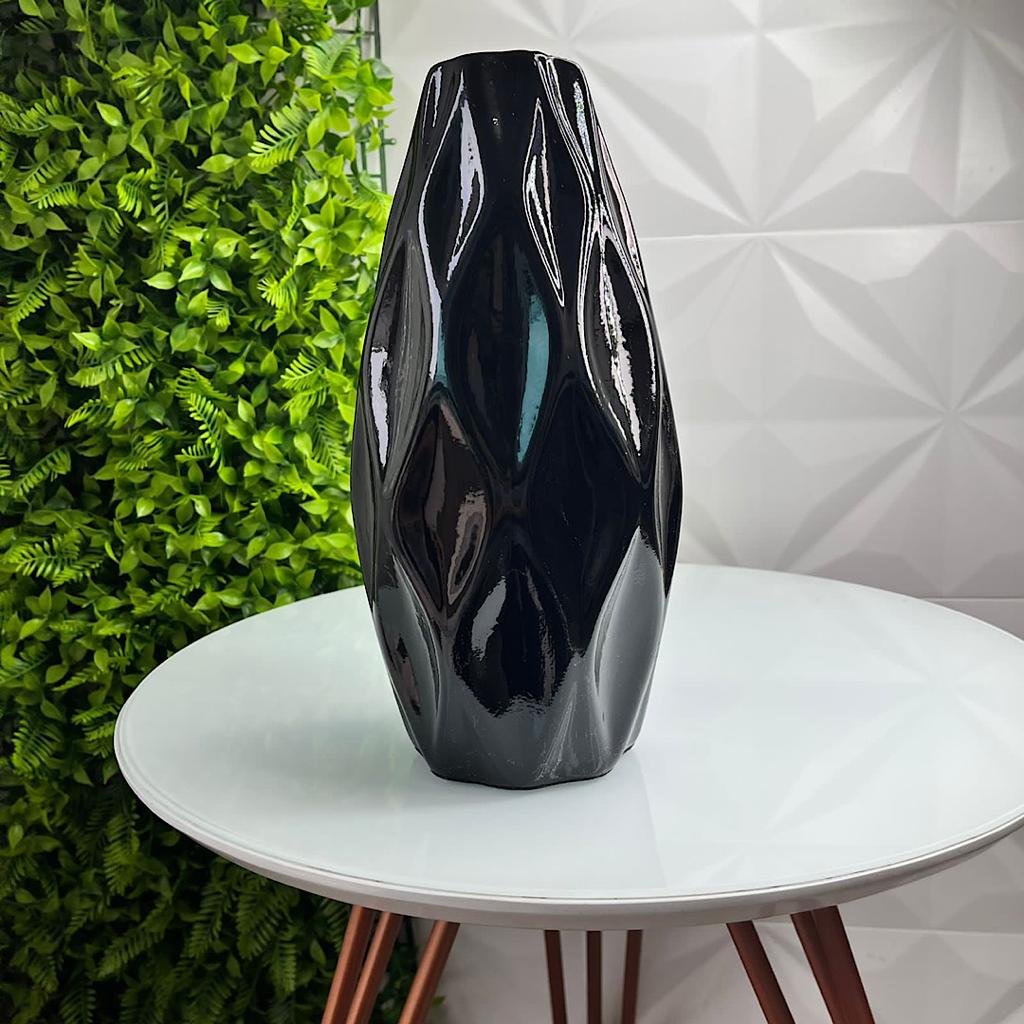 Vaso centro de mesa preto grande de cerâmica decorativo - 2