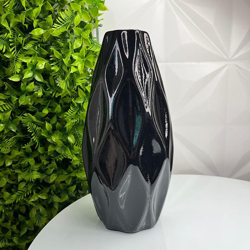 Vaso centro de mesa preto grande de cerâmica decorativo - 3