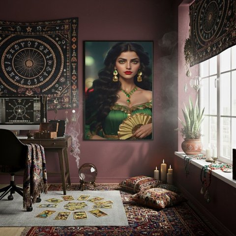 Quadro Umbanda Cigana Esmeralda - 70x50cm:moldura Branca