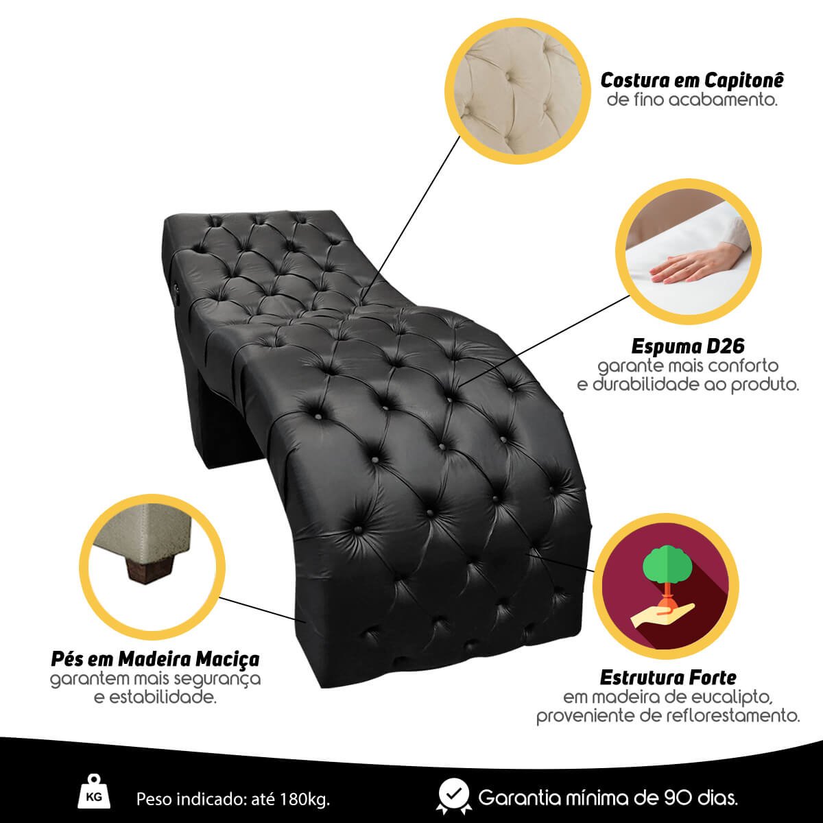 Maca Estética Luxo para Design Capitonê Corino Preto Sofa Store Estética Massagem Design de C - 5