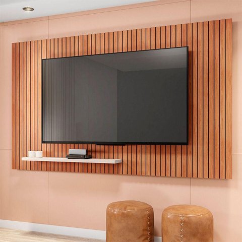Conjunto Sala de Estar Painel Sun Mesa Book para TV 70" 180cm Freijo-Off White Caemmun Móveis