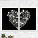 Ver imagem 1 de Kit 2 Quadros Coração De Diamantes 24x18cm:Madeira preta