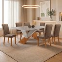 Ver imagem 2 de Mesa de Jantar Yasmin 180cm Tampo Mdf Vidro Canto Copo com 6 Cadeiras Lira