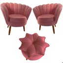 Ver imagem 1 de Kit 2 Poltronas Com Puff  Decorativa Pétala de Flor Veludo Rosa