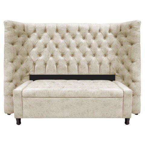 Kit Cabeceira e Calçadeira Baú Casal Everest P02 140cm para Cama Box Linho - Doce Sonho Móveis