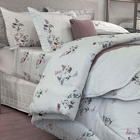 Jogo de Cama Solteiro Viúva 300 Fios Maeva - Kacyumara Estampado Cinza