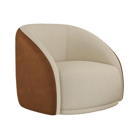 Poltrona Giratória Heidi Reclinável Courino e Bouclé Suave Confortável Caramelo e Off White