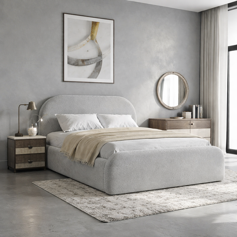 Cama Casal Valentina Linha Premium Estilo Minimalista Luxo:boucle Cinza